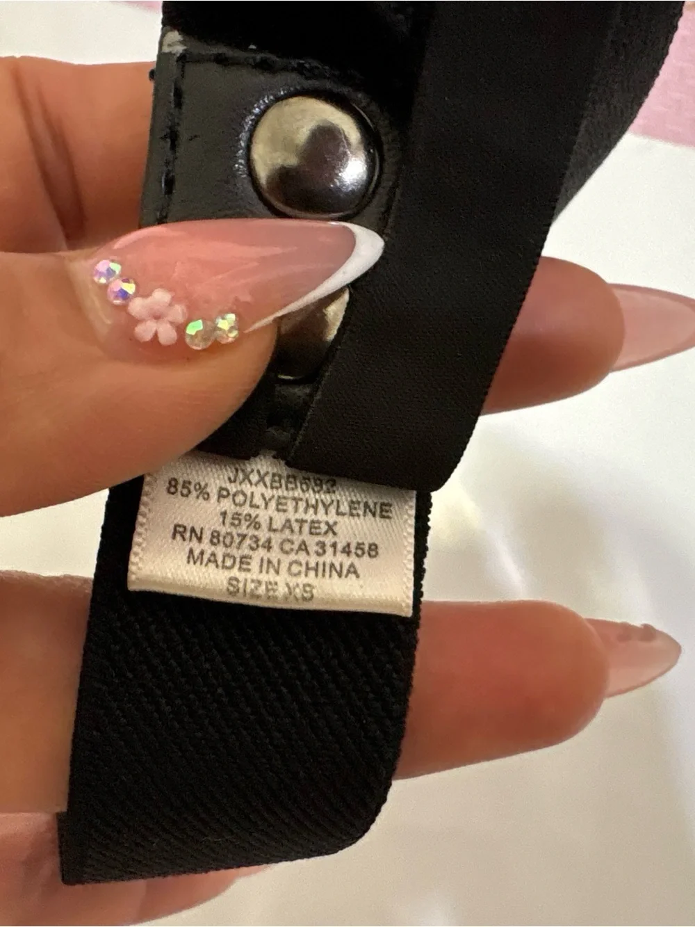 BCBGMAXAZRIA Black Embellished Stretch Belt XS Gunmetal Beaded Waist Belt